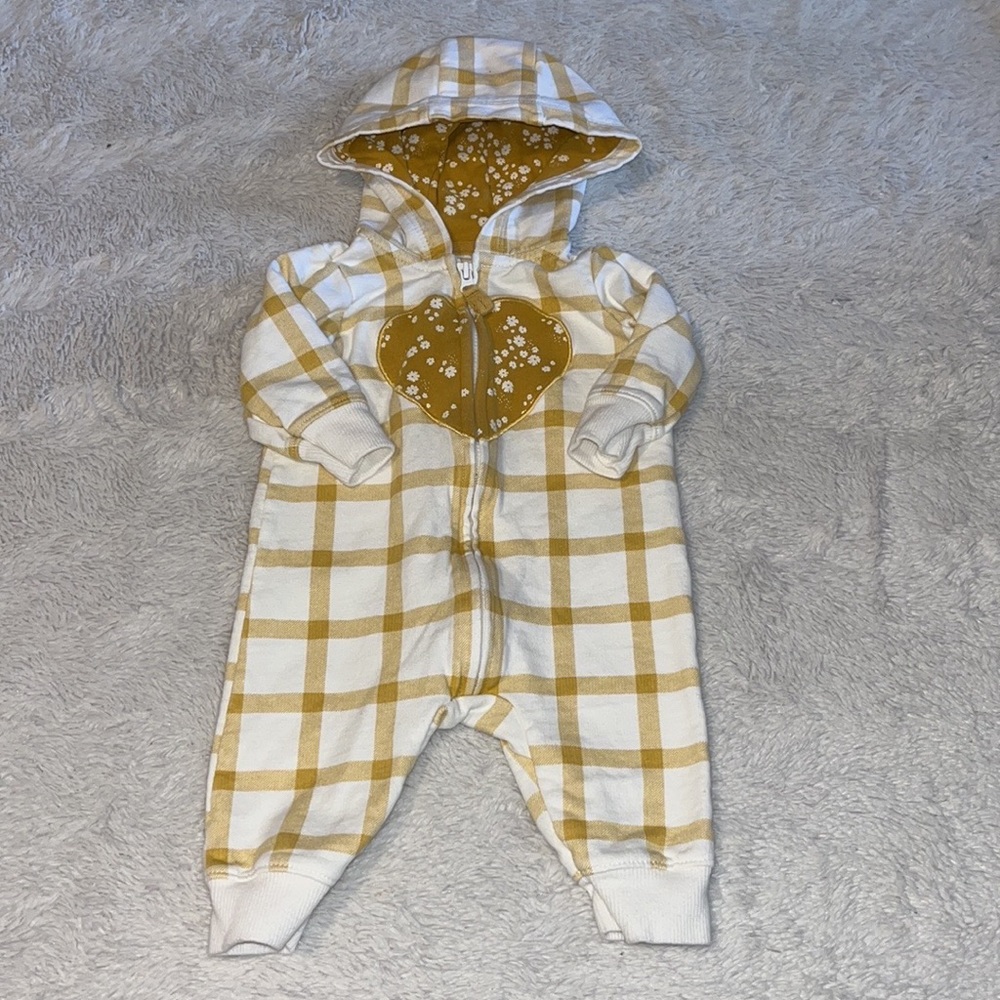 (2 for $10) carters 3 month yellow heart one piece hooded full zip onesie baby